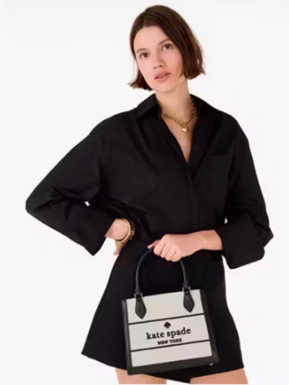 kate spade New York Black & Cream Canvas Tote new $339